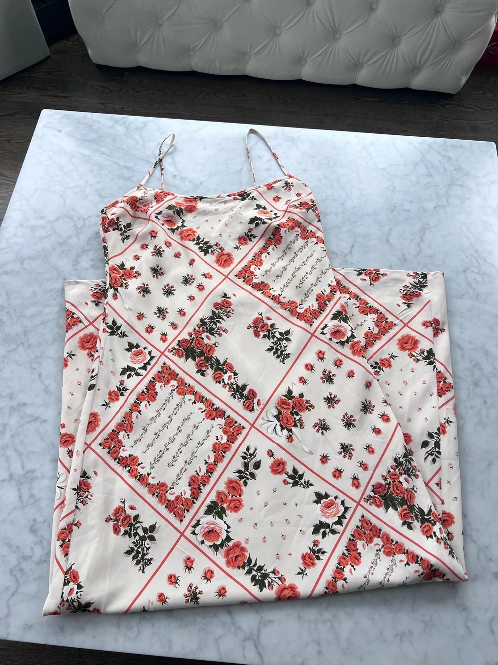 NWT Abercrombie Slip Dress in Cream Pattern Floral Orange Size Medium Tall